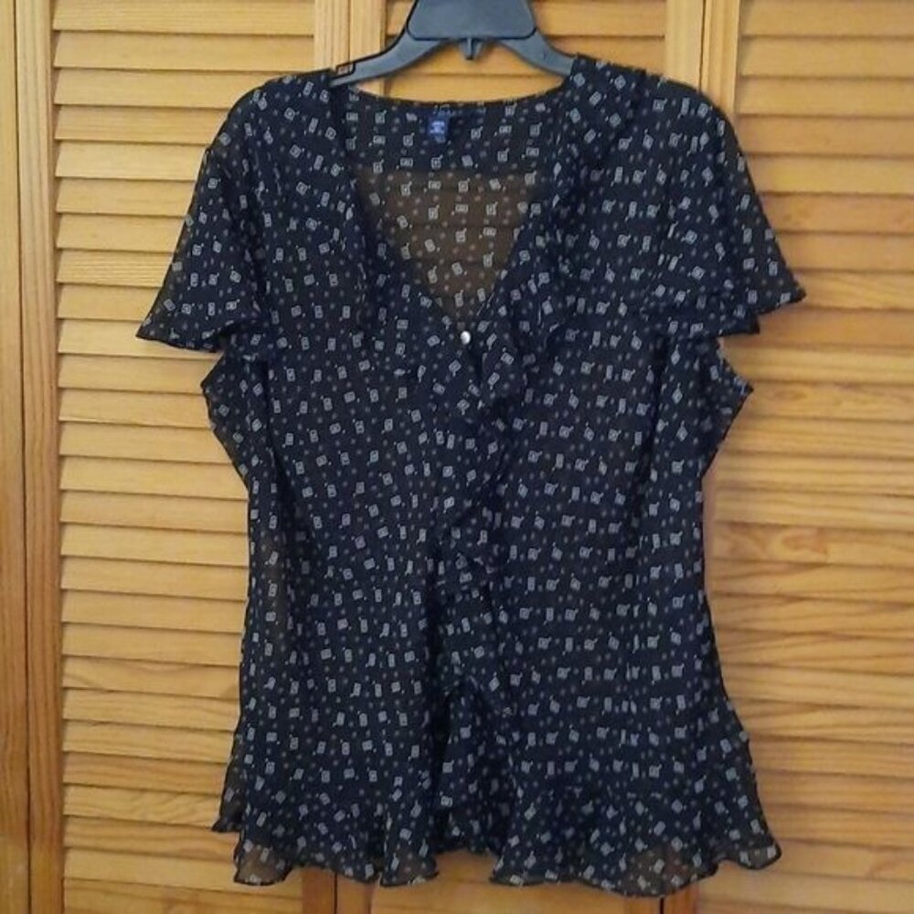 Chaps Ruffle Sleeve Neckline Button Up Blouse